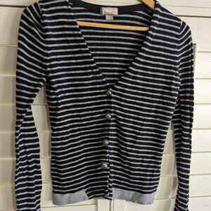 Black and Gray Striped Forever 21 Cardigan Silver Buttons Size M